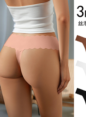 欧美性感波纹边冰丝一片式tback女丁字裤无痕健身运动内裤女大码