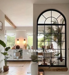 老上海复古隔断屏风入户隔断拱形门窗定制玄关法式弧形玻璃隔断