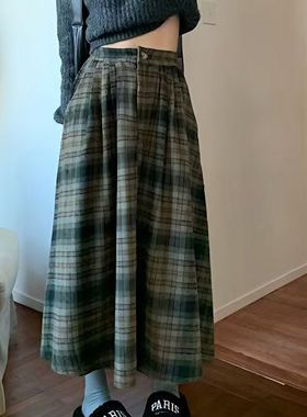 向晚直播间链接 冬季格子半身裙 纯色加厚长裤