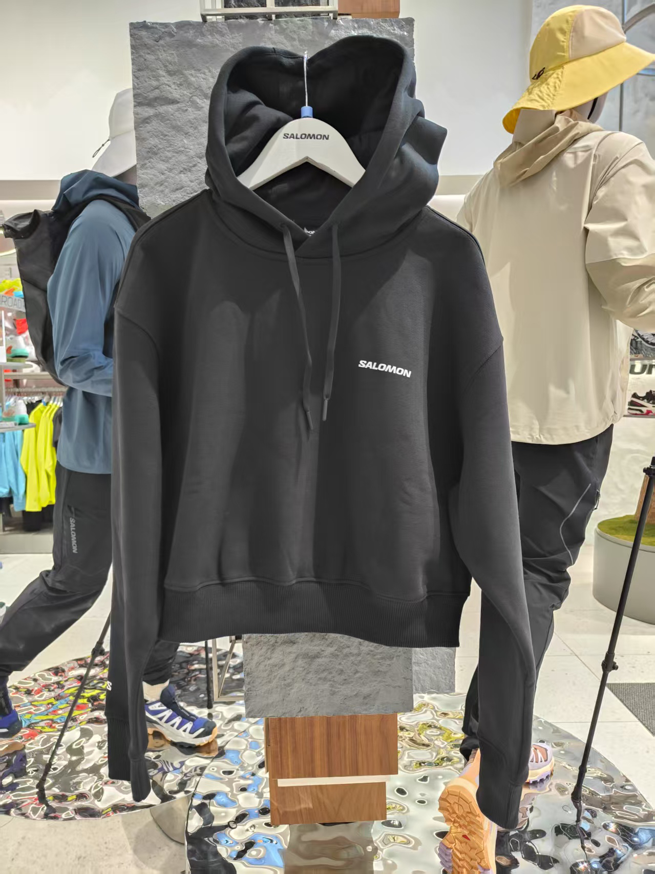 SALOMON 萨洛蒙春季户外登山帽衫黑白色纯色简约百搭女款长袖卫衣