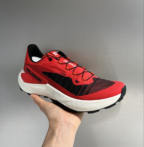 SALOMON萨洛蒙 GENESIS 厚底抽绳个性越野跑鞋 男款黑红色多地形