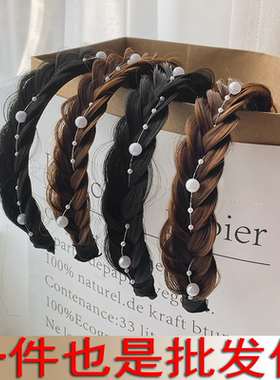 鱼骨辫假发发箍加宽版麻花辫仿真珍珠款显发量高颅顶自然逼真发饰