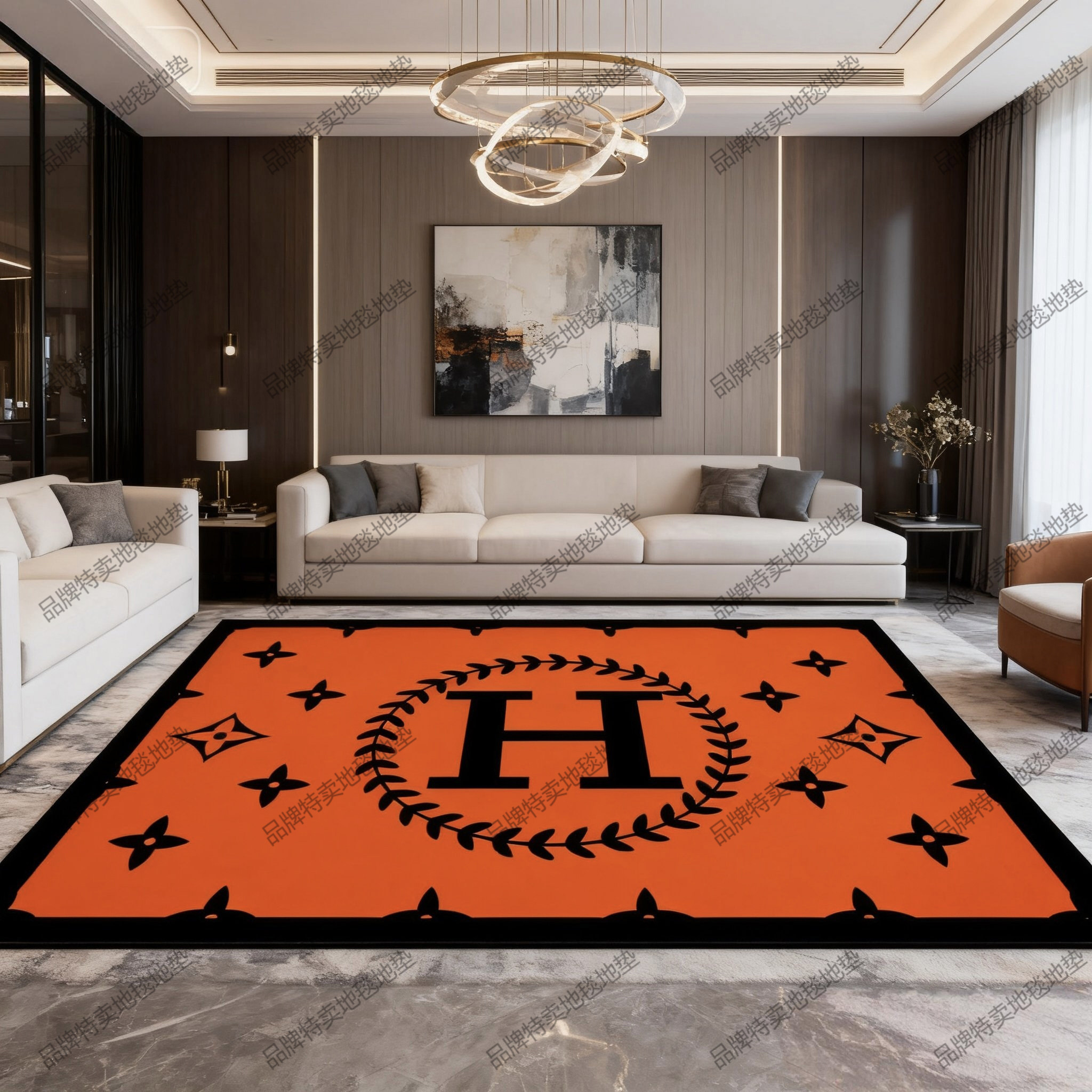 轻奢高级爱马橙色大H地毯客厅沙发茶几毯卧室床边新款潮牌网红垫,居家布艺,地毯,淘宝优惠券,粉丝福利购,淘宝优惠卷
