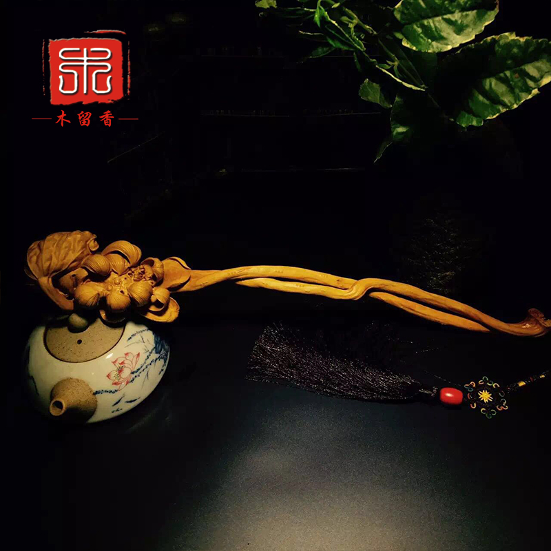 木留香黄杨木莲花荷花如意手把件把玩件摆件精品木雕收藏送礼精品