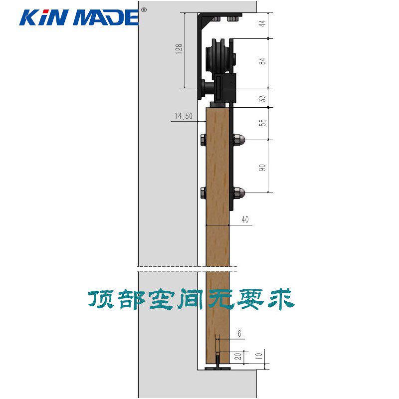 肯美顶装天花板滑轮配件黑色碳z钢吊轨移门滑轨谷仓门门窗五金全