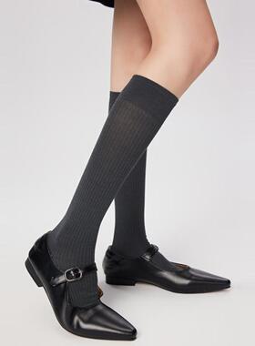 深灰色小腿袜女miu系芭蕾风春秋薄莫代尔压力显瘦设计感jk长筒袜