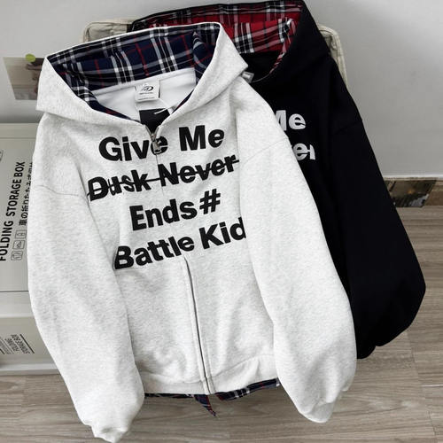 秋冬季假两件拼接格子连帽卫衣男