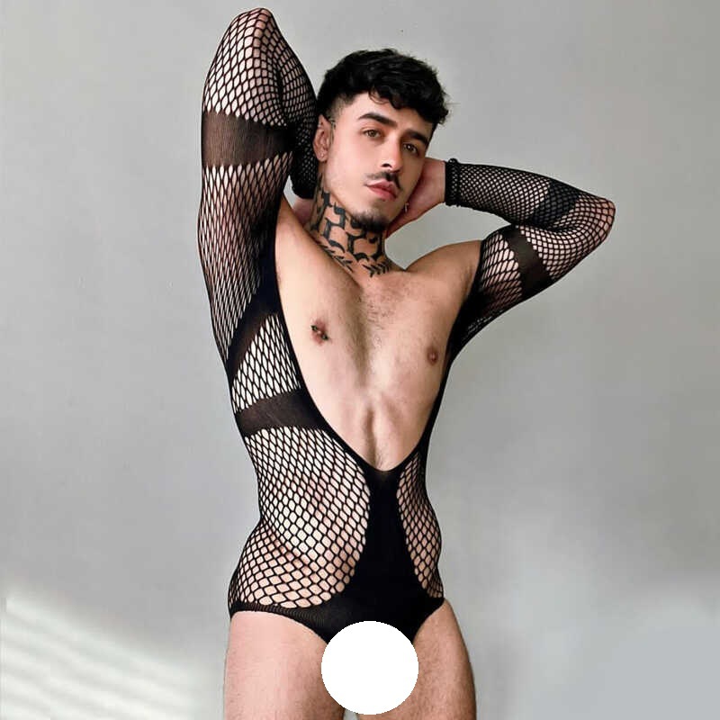 男士内衣男款舒适感连体衣镂空网衣紧身连体衣