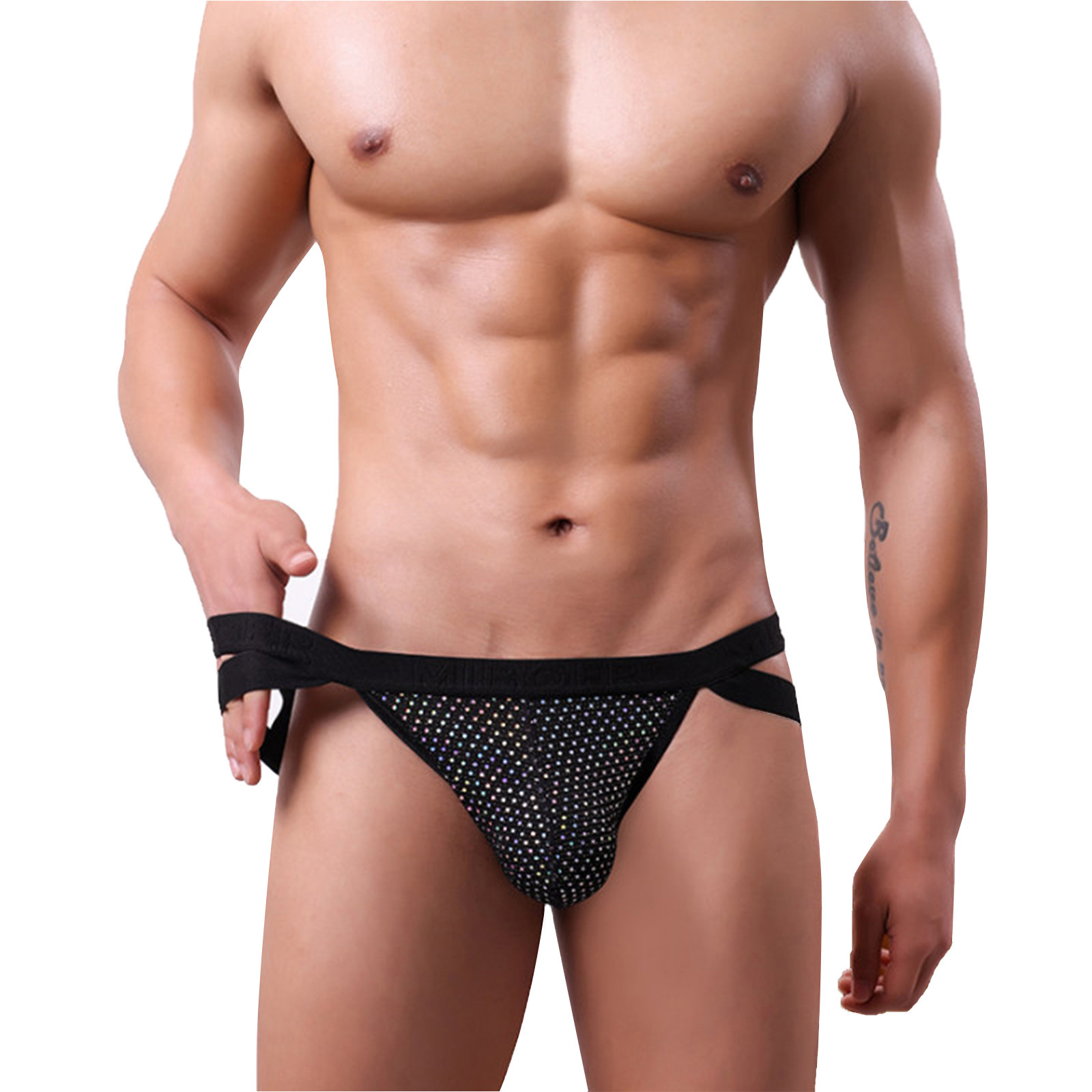 欧美男士内衣亮片网孔透气丁字裤