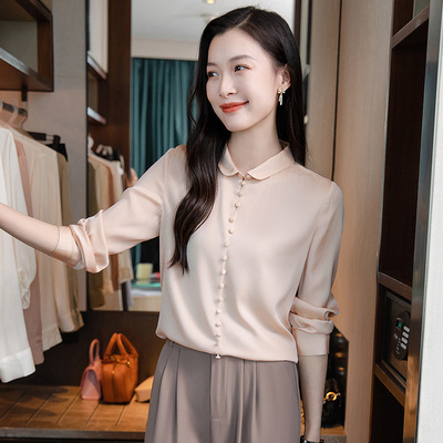 真丝衬衫女长袖纯色2025秋新款