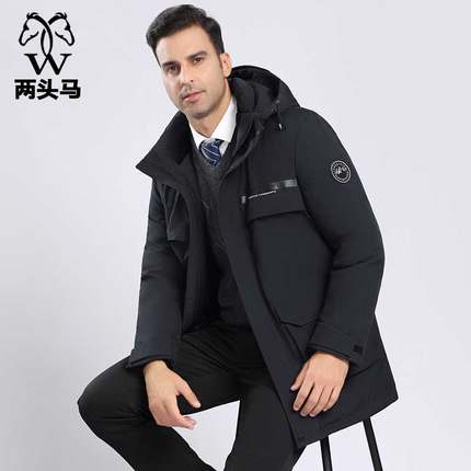 两头马中老年羽绒服男中长款爸爸装加厚冬款父亲大码短款保暖外套