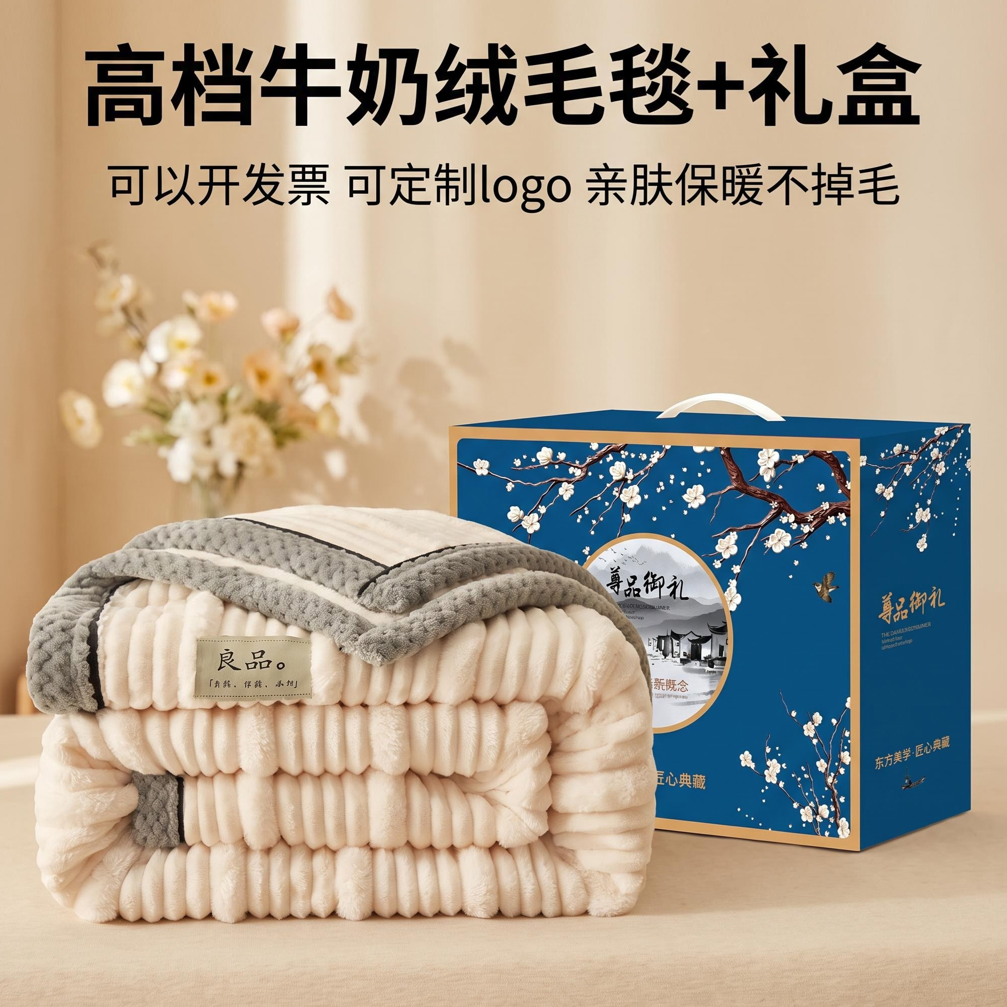 公司年会活动员工福利高档小礼品毛毯礼盒装开业赠品实用批发定制