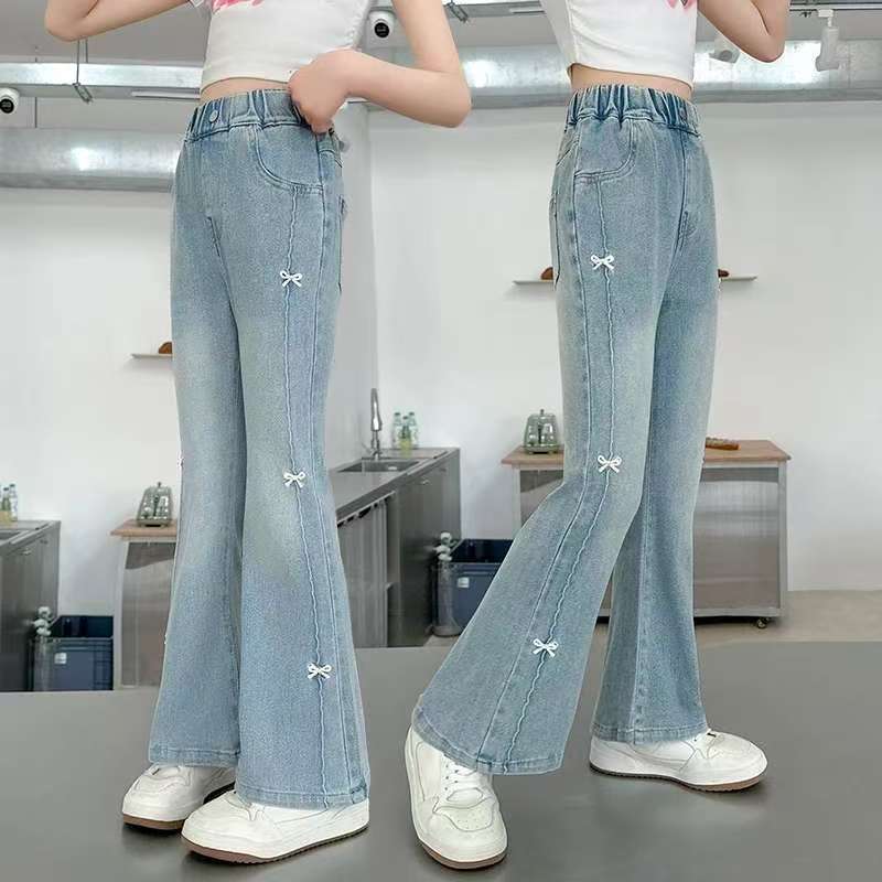 女童牛仔裤微喇叭裤新款洋气高腰秋装中大儿童女孩高弹力修身裤子