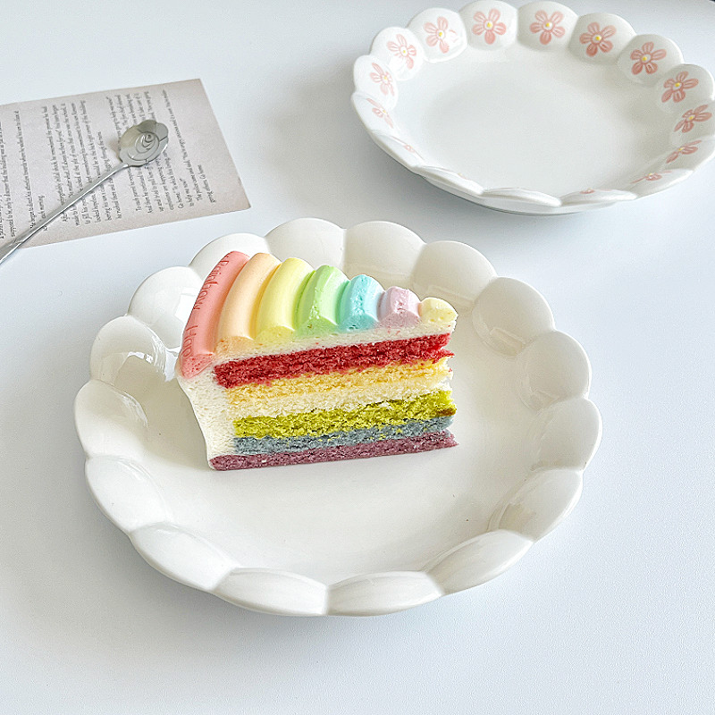 叶子家花瓣甜品盘ins家用清新粉色女摆盘西餐盘立体樱花陶瓷菜盘