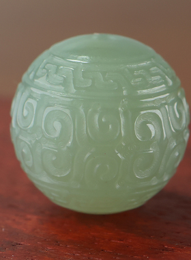 天然新疆和田玉青白玉回纹单珠玉石圆珠手串配饰顶珠手链文玩配珠