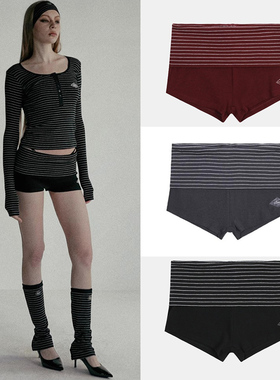 badblood美式条纹翻折腰头短裤辣妹修身休闲运动柔软亲肤瑜伽裤夏