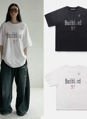 badblood韩国美式设计感水洗做旧宽松休闲T恤男女短袖百搭上衣夏