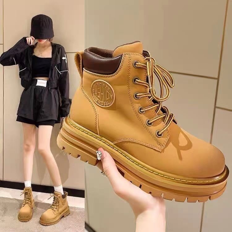 马丁靴女外穿韩版时尚保暖秋冬季防水pu外穿百搭短靴小黄靴网红鞋