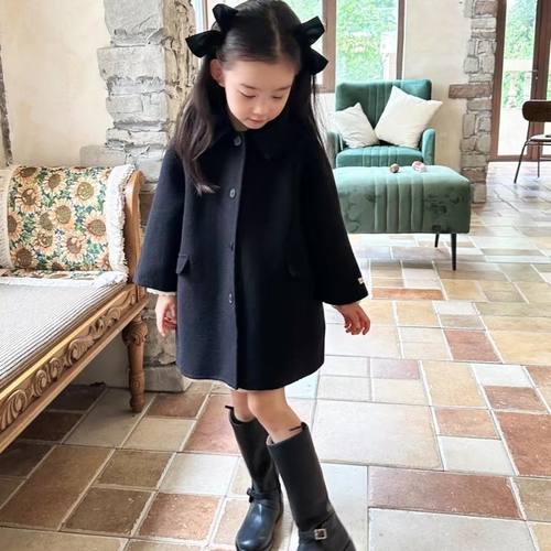 女童外套秋冬款2024新款儿童双面羊绒女大童冬季长款童装呢子大衣