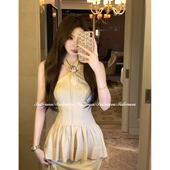 浮光涟漪 PROJECT 26高定小香下摆褶皱挂脖吊带背心针织上衣