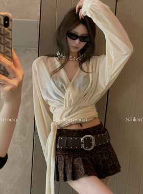 F PROJECT【白玉兰】丝绒V领气质衬衫绑带收腰长袖上衣温柔内搭