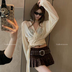 F PROJECT【白玉兰】丝绒V领气质衬衫绑带收腰长袖上衣温柔内搭