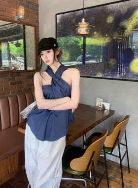 F PROJECT【夏日奶蓝泡芙】纽结背心挂脖上衣女夏外穿设计感百搭