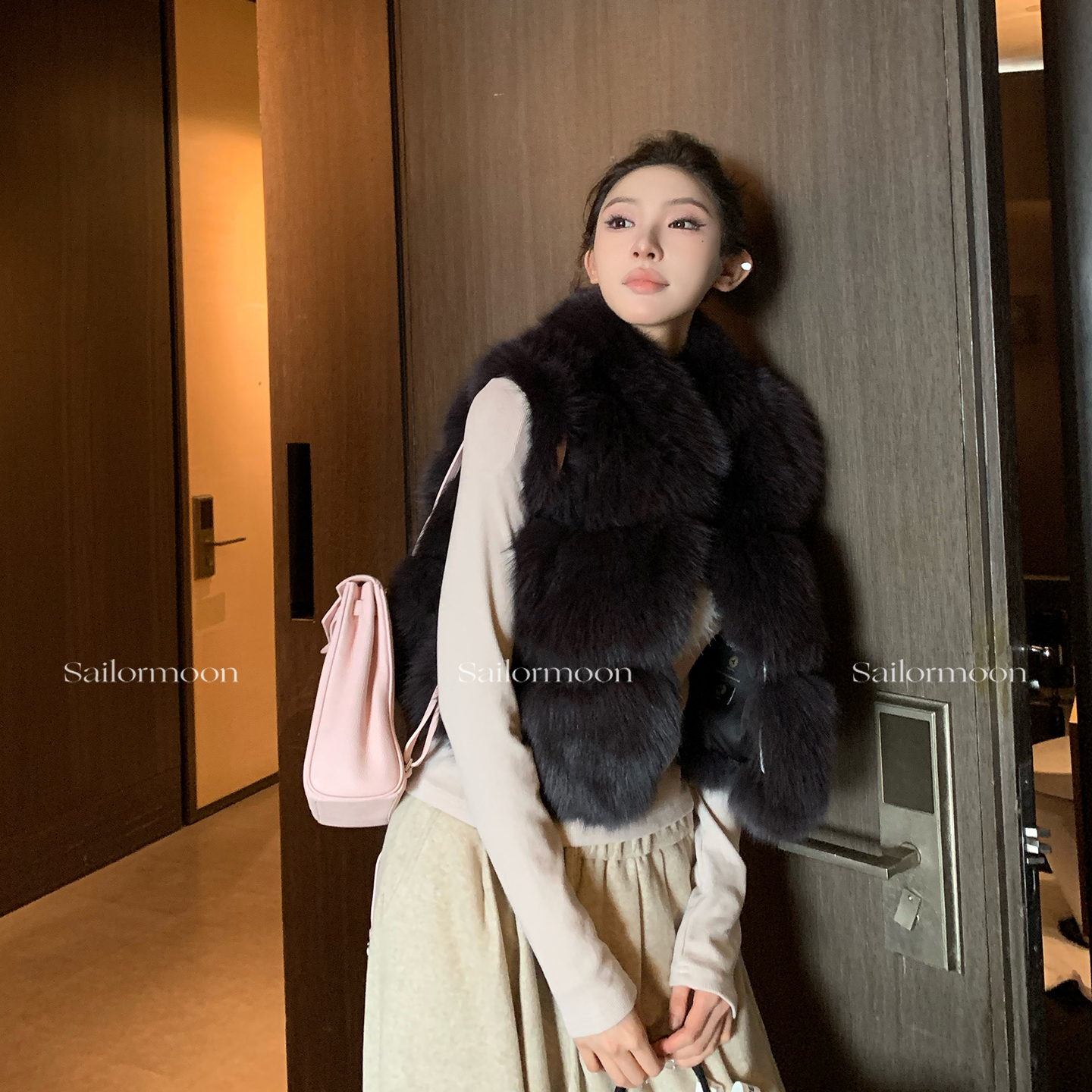 F PROJECT【芬兰雪夜】SAGA进口时髦奢级蓝狐1oo%狐狸毛皮草马甲