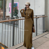 PROJECT 海德传说 解密结构 一字领收腰褶皱长袖 连衣裙气质女