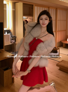 F PROJECT【绒绒泡芙】真狐狸毛圣诞皮草马甲女秋冬毛毛贵气外套