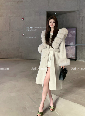 F PROJECT【希尔维斯冬】重磅千金感大狐狸毛领细羊毛双面呢外套