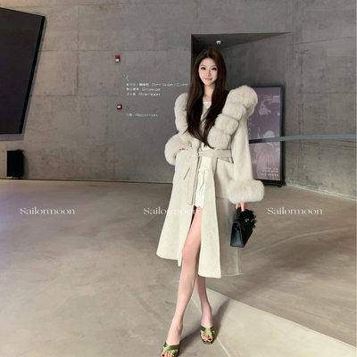 F PROJECT【希尔维斯冬】重磅千金感大狐狸毛领细羊毛双面呢外套