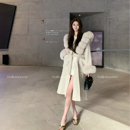 F PROJECT【希尔维斯冬】重磅千金感大狐狸毛领细羊毛双面呢外套