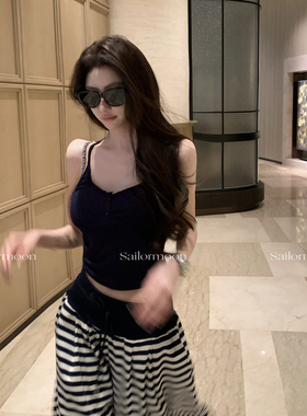 F PROJECT【随意套组】工字吊带背心+松紧腰抽绳条纹运动长裤套装