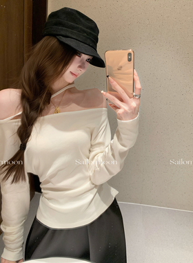 F PROJECT【慵懒呼吸】不规则斜肩绑带抽皱收腰长袖T恤