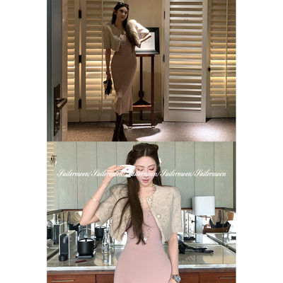 F PROJECT【是欧尼呀】小巴交叉绑带露背包臀连衣裙开衩针织裙