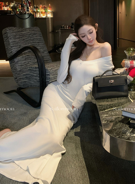 F PROJECT【初恋那件小事】百搭显瘦毛领连衣裙长袖T恤裙纯色长裙