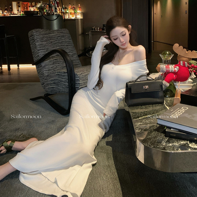 F PROJECT【初恋那件小事】百搭显瘦毛领连衣裙长袖T恤裙纯色长裙