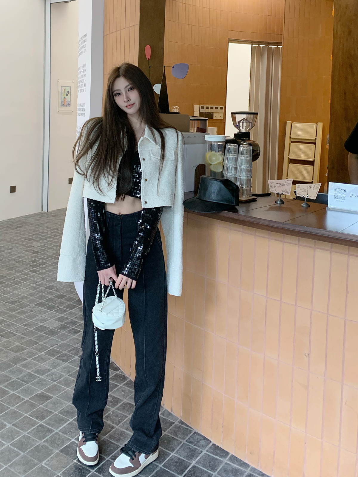 FPROJECT黑色直筒牛仔裤显瘦