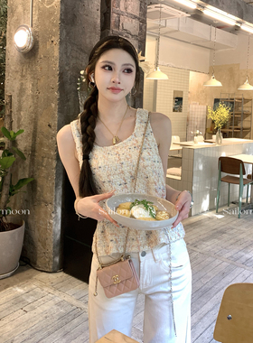 F PROJECT【贵气香香】多色编织奢感面料宽松无袖黄色小香背心女