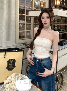 F PROJECT【秀场】高级感羊毛重工粗花呢肌理感露肩抹胸上衣显瘦