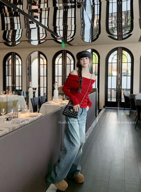 F PROJECT【极简主义】折痕水洗加绒直筒阔腿牛仔裤女冬季百搭