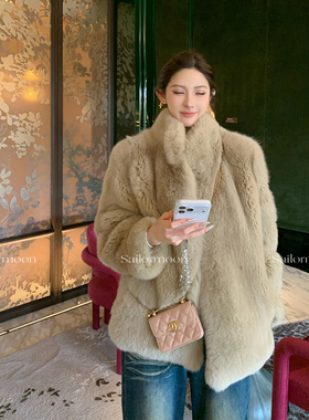 F PROJECT【东岛富士山】进口整皮狐狸背毛小立领短款皮草外套女