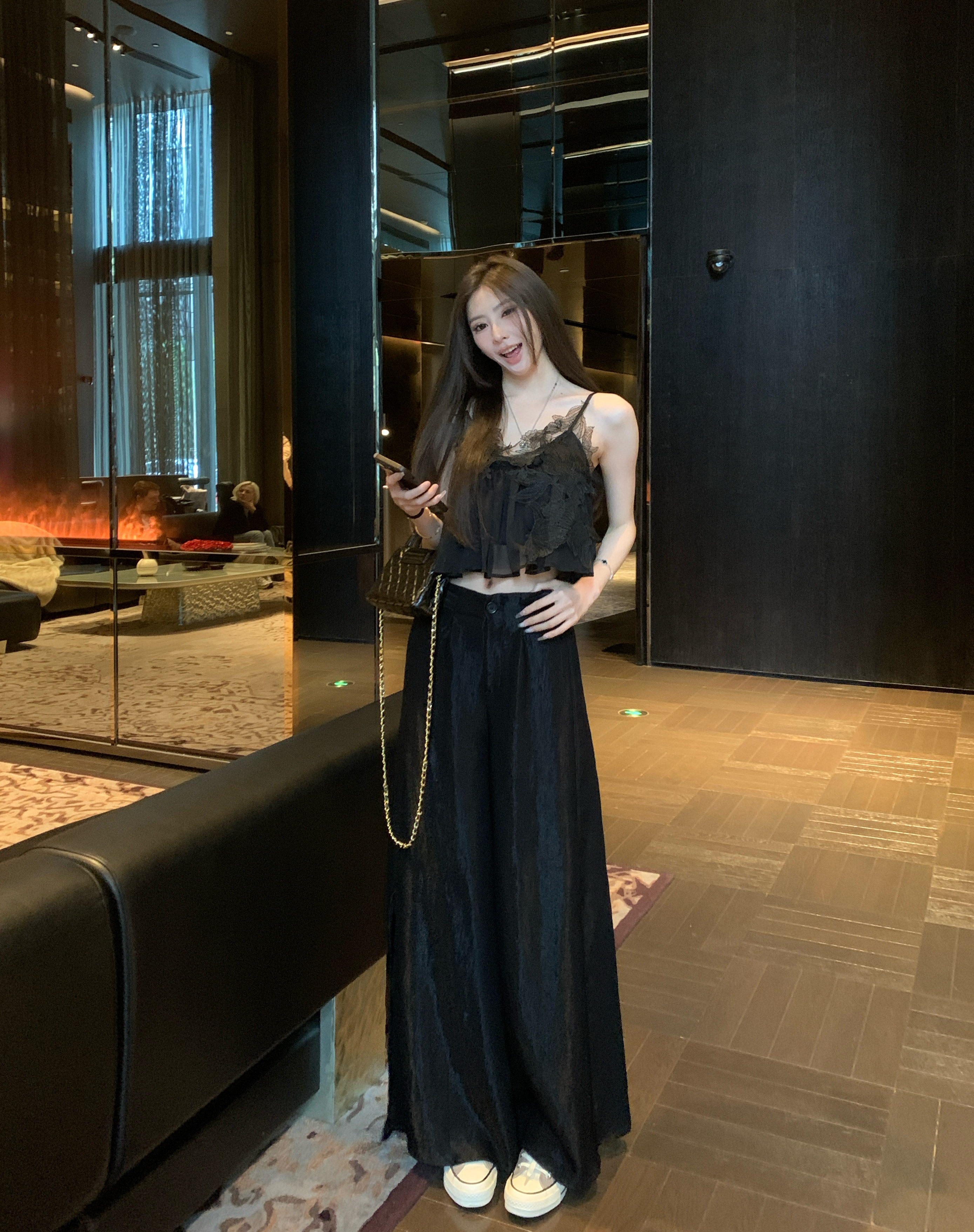 F PROJECT 裤脚开叉直筒休闲裤女夏季2024新款显瘦百搭凉凉裤