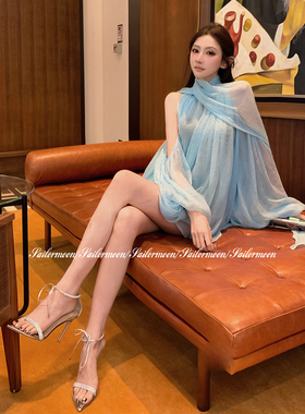 F PROJECT【云雾之湾】温柔重工露肩飘带雪纺气质上衣挂脖衬衫