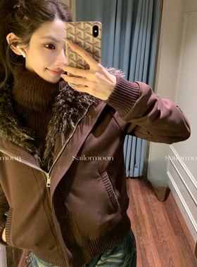 F PROJECT【热巧】设计感宽松斜拉翻领卫衣仿羊滩毛内胆冬季外套