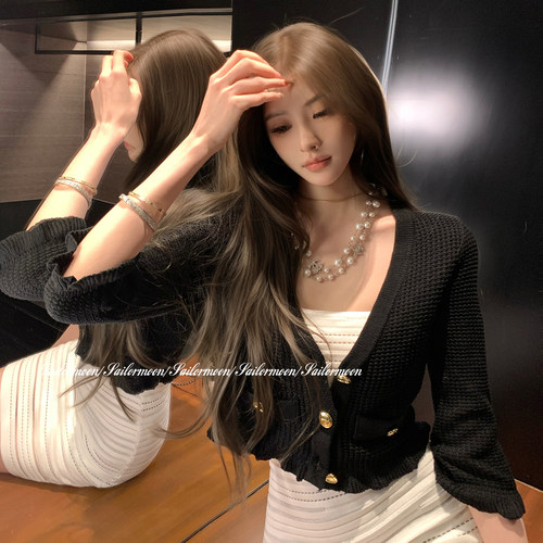 F PROJECT【山茶情书】小巴风金扣针织开衫女春季短款针织衫上衣