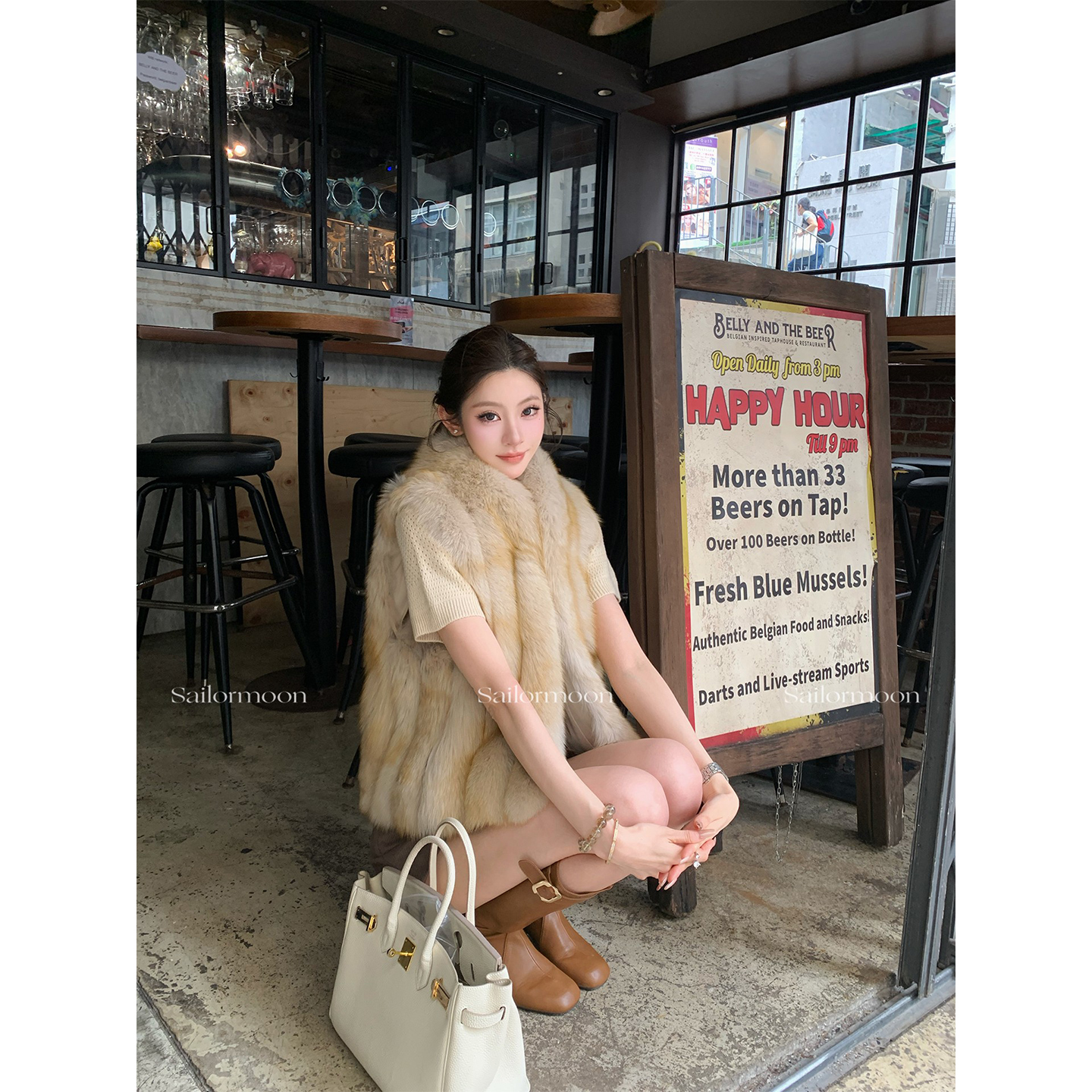 11.6/20点【琥珀鎏金】saga芬兰进口蓝狐背毛立领竖排皮草马甲女