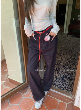 F PROJECT【尼斯牛牛】特别红色撞线！丹宁蓝牛仔裤美式高腰显瘦