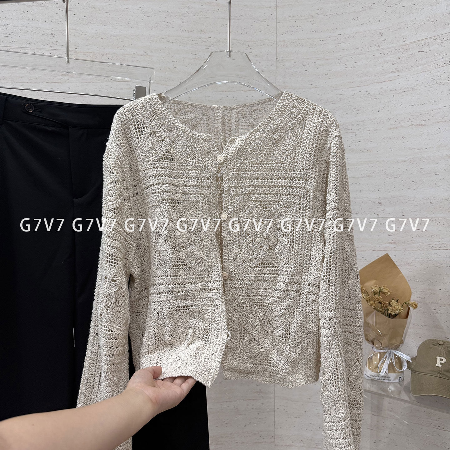 【G7V7】镂空钩花针织开衫女韩百搭显瘦长袖毛衣上衣2026秋季新款